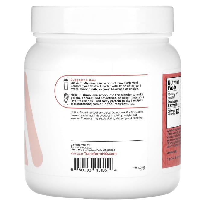 TransformHQ, substitut de repas, shake tout-en-un, fraises et crème, 10,3 oz (287 g)