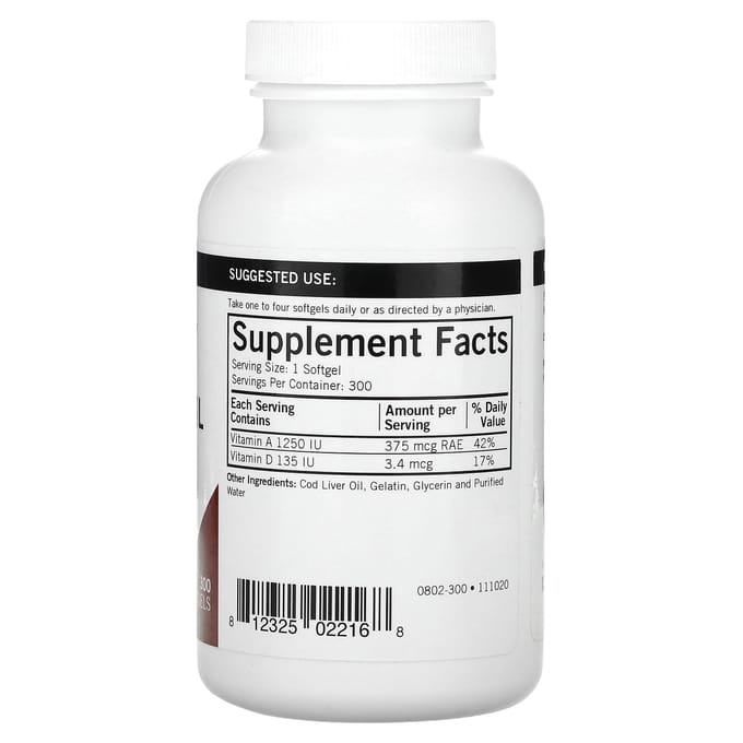 Kirkman Labs, Huile de foie de morue, 400 mg, 300 capsules molles