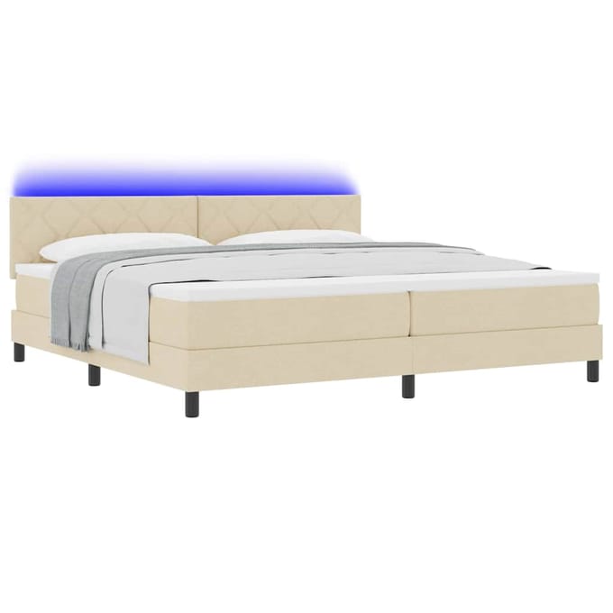 vidaXL - Boxspring - bed - met - kussen - met - hoofdeinde - Crème - 200 - x - 200 - cm - Stof