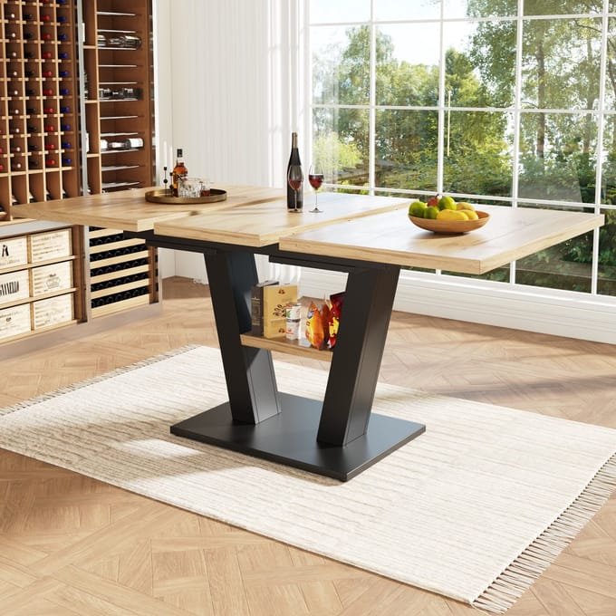 Sweiko Eettafel - Uitschuifbaar - 118-157 cm - Natuurlijke houtnerf + Zwart