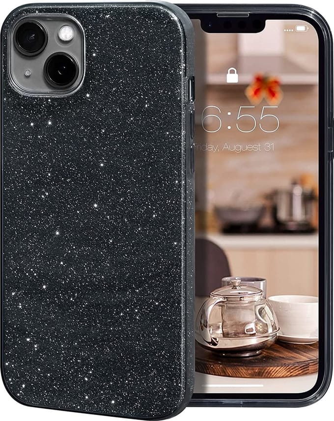 Hoesje Geschikt voor iPhone 14 Glitter Siliconen backcover – Zwart