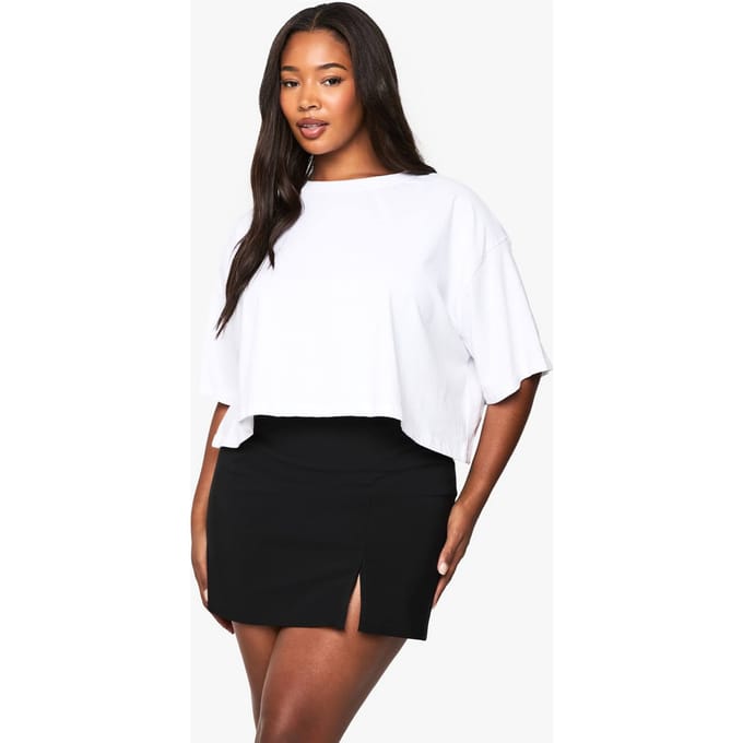 boohoo Dames Plus Bengaline Gespleten A-lijn Rok | Zwart | Maat: 54