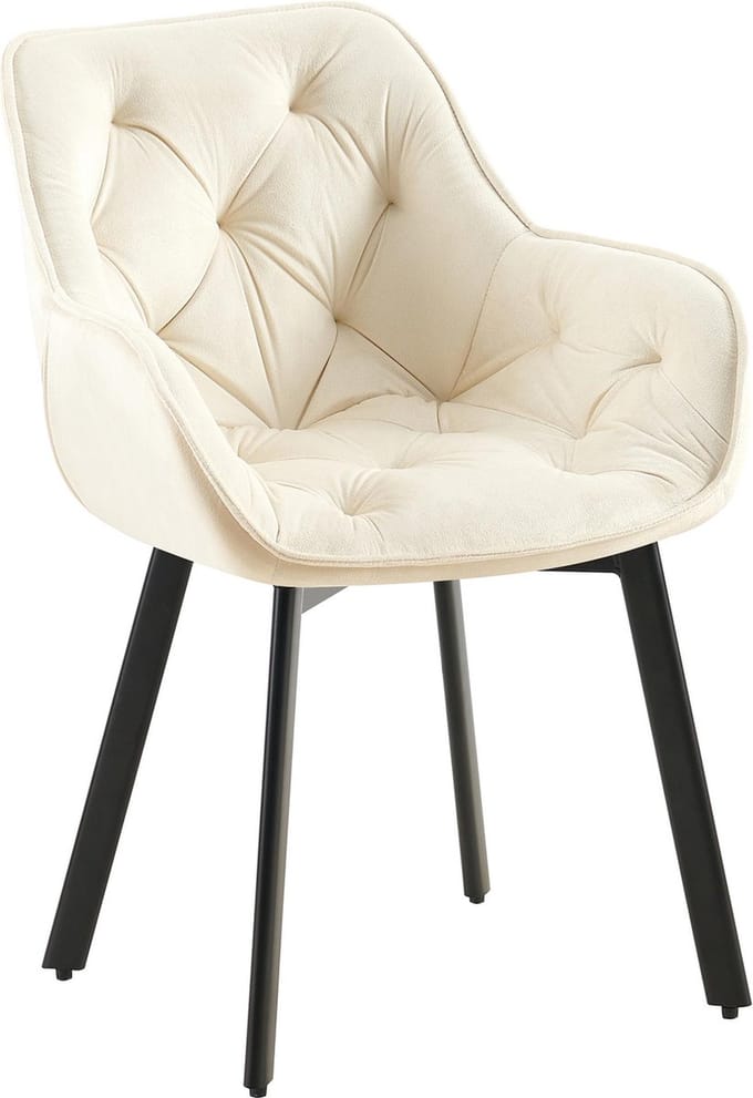 CLP Antigo Eetkamerstoel - Met armleuning - Metalen frame - Velvet - Fluweel/creme