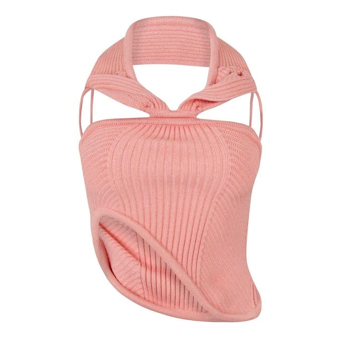 Off White Dames/Dames geribbelde slanke mouwloze haltertop (Perzik)