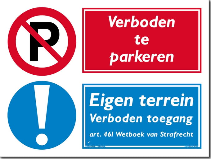 Parkeerverbod bord - Eigen terrein - Aluminium - 30 x 40 cm - Weerbestendig