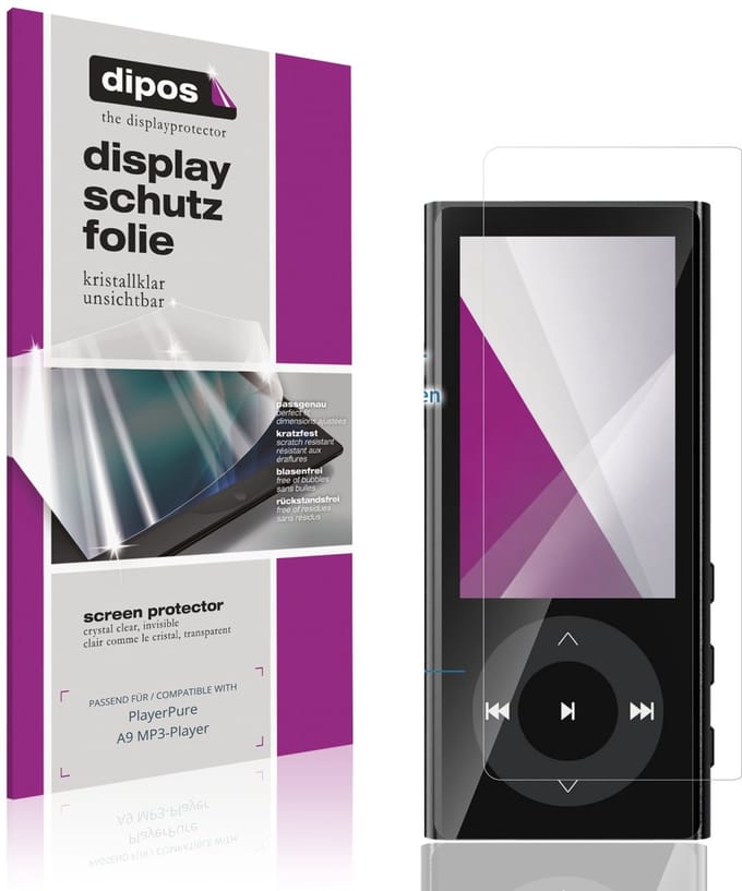 dipos – 4x Beschermfolie geschikt voor PlayerPure A9 MP3-Player | Krasbestendige & heldere Screenprotector Ultra-Thin