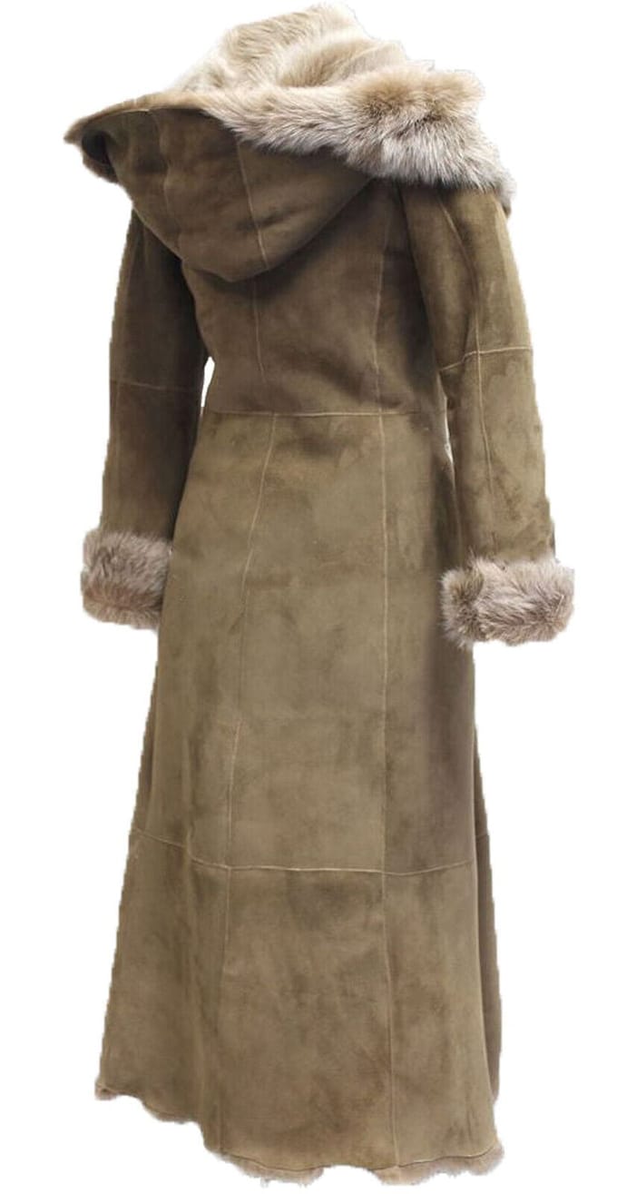 Dames suède Toscana schapenvacht trenchcoat met capuchon-Rushden