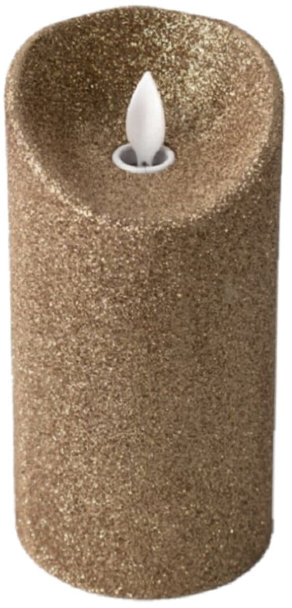 Gerimport LED kaars/stompkaars - goud - H15 cm - glitters - kerst kaarsen