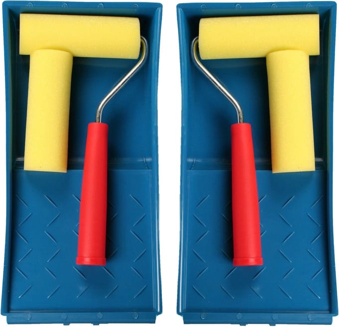 Benson Verfroller - 2x stuks - met bak en beugel - 10 cm - extra fijn - schilderset
