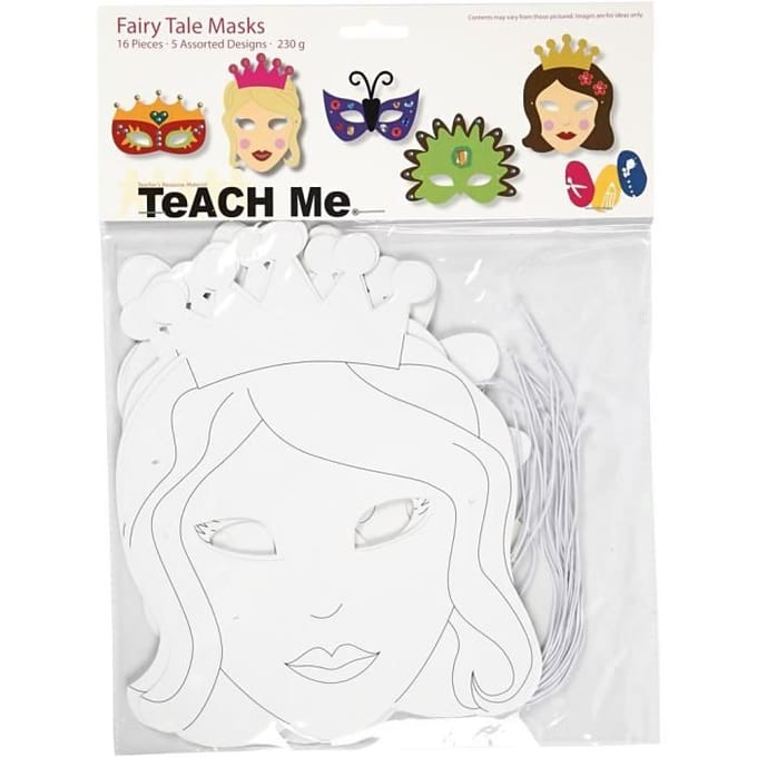 Creotime Sprookjesmaskers Wit H: 13,5-25 Cm B: 17-25 Cm