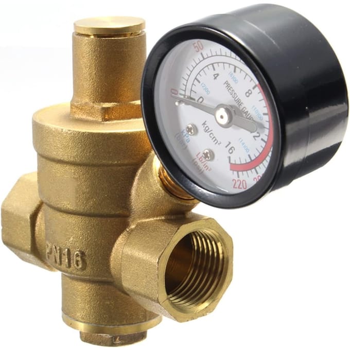 EXCITAT DN20 messing drukregelaar - instelbare overdrukklep - waterdrukregelaar - met manometer