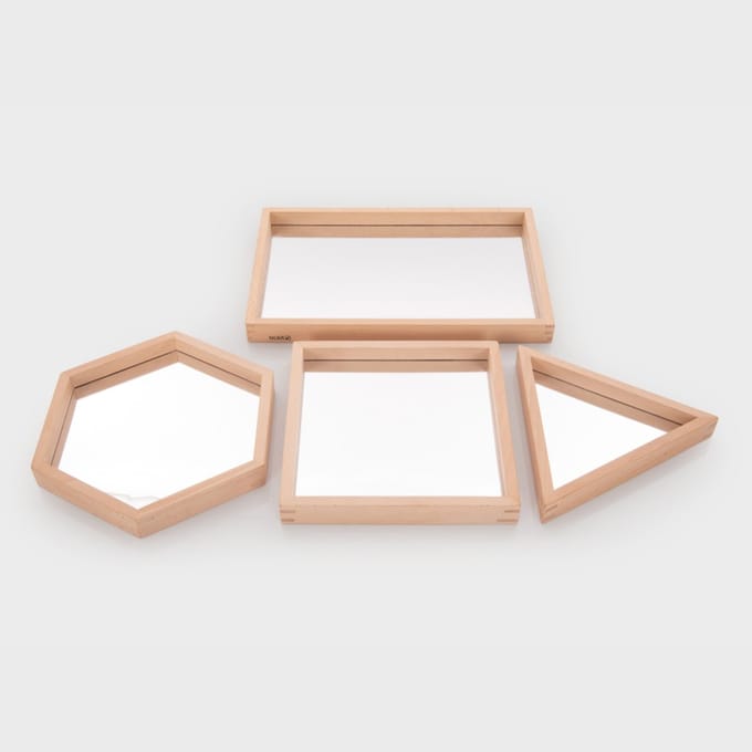 TickiT houten spiegeltrays educatief speelgoed FSC 100% vormen.