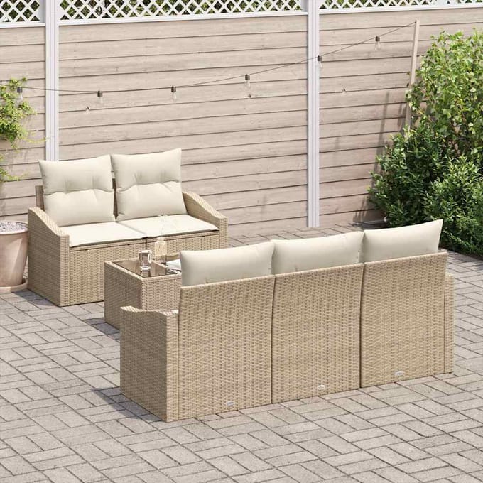 vidaXL - Bankstel - 6 - st - Beige - en - Crème - poly - rattan