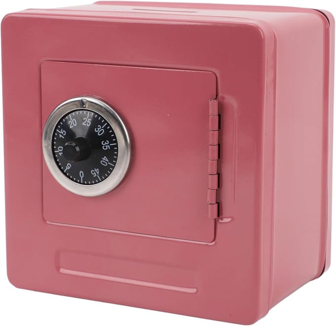Wachtwoorddoos - Gecodeerde spaarpot - Veilige opslag - Stevige metalen constructie - 14 x 14 x 10 cm - Roze