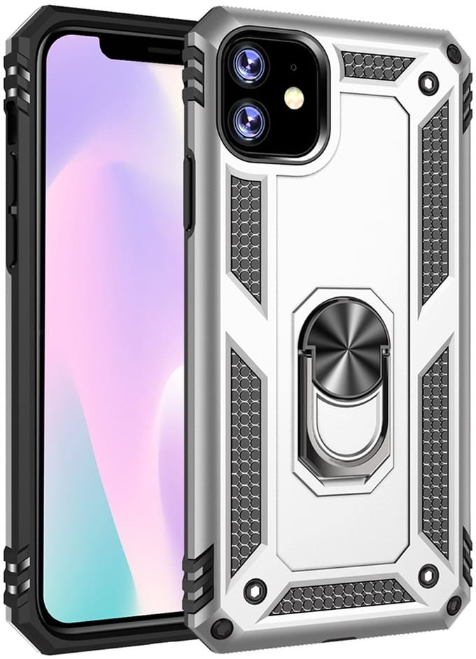 Ntech hoesje Geschikt voor iPhone 11 Armor Ringhouder TPU - Zilver