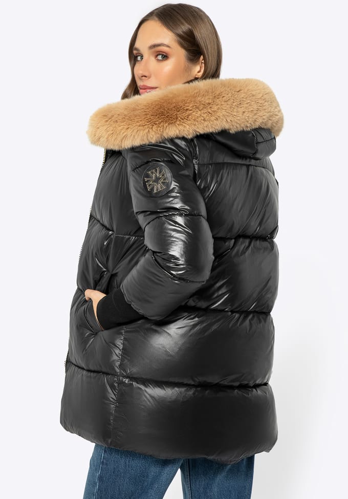 Wittchen Damesjas met Bontkap Zwart Nylon