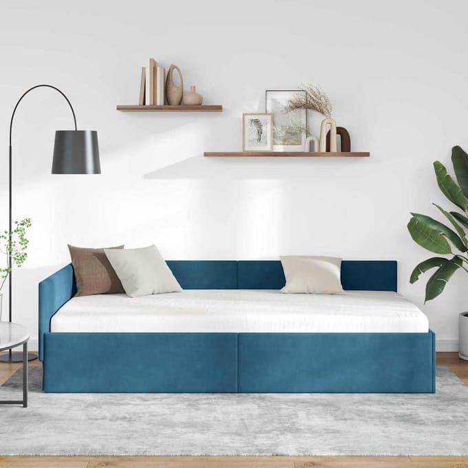 vidaXL - Hoek - Bed - Frame - Blauw - 90 - x - 190 - cm - Fluweel