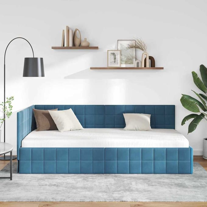 vidaXL - Hoek - Bed - Frame - Blauw - 100 - x - 200 - cm - Fluweel