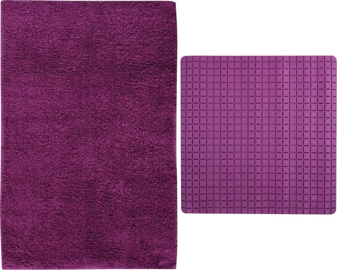 MSV Douche anti-slip/droogloop matten - Napoli badkamer set - rubber/polyester - paars