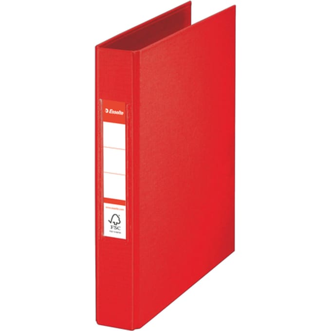 Esselte Duurzame Kartonnen 2-Rings Ringband voor A5 Documenten - 190 A4 Vel - Rugbreedte van 40mm - Rood