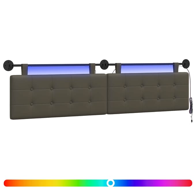 vidaXL - Hangend - hoofdbord - Met - LED-verlichting - Grijs - Kunstleer
