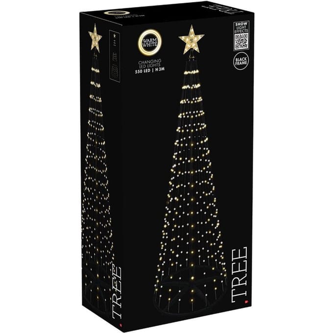Vlaggenmast verlichting - H300 cm - 550 led lampjes - warm wit - met ster - kerstboom - lichtboom