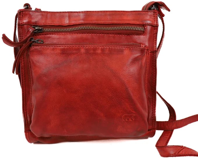 Bear Design Davita schoudertas - Rood – Leren schoudertas – Van leer – Crossbody, damestassen en handtassen