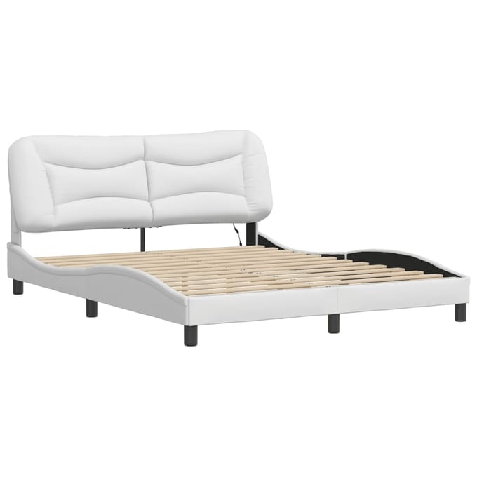 vidaXL - Bedframe - met - LED - zonder - matras - "Hvar" - wit - 160x200 - cm