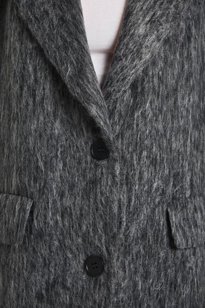 boohoo Dames Geborstelde wollen look jas met schoudervulling | Grey | Maat: 12