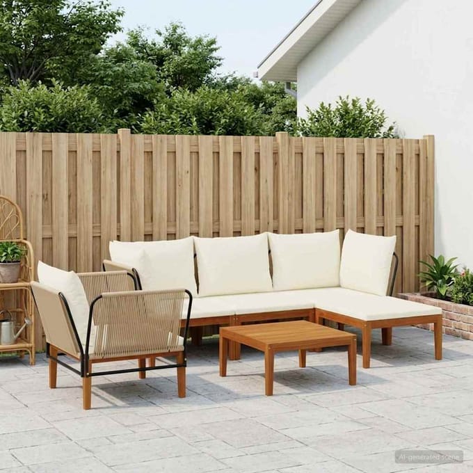 vidaXL - 6 - st - Massief - acaciahout - & - touw - Naturel