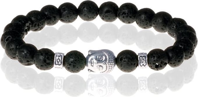Kralen armband Lavasteen Buddha Zilverkleurig