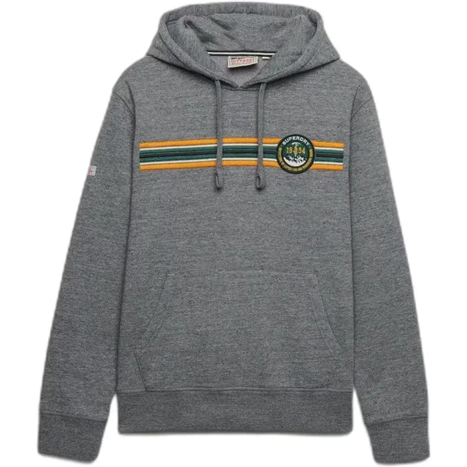 Superdry Outdoors Stripe Logo Hoodie Relaxed Pasvorm Grey Grootte: M