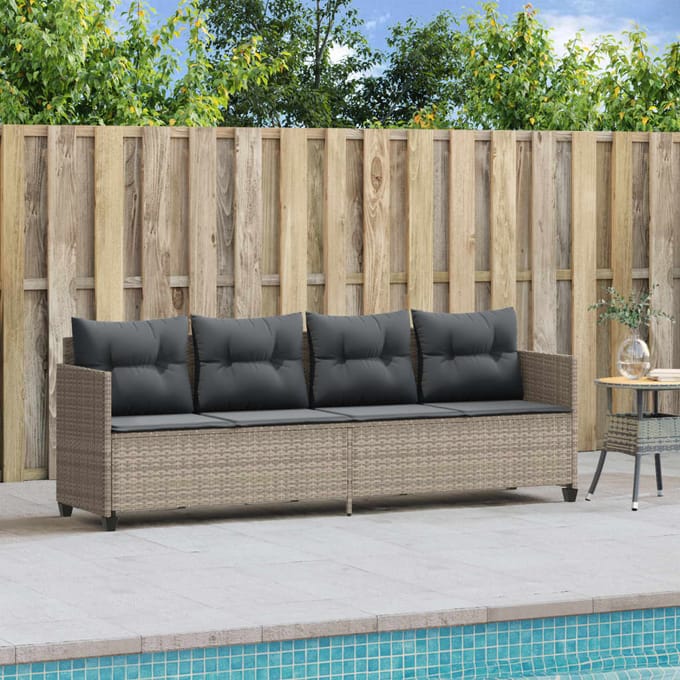 vidaXL - Ligbed - met - kussen poly - rattan - lichtgrijs