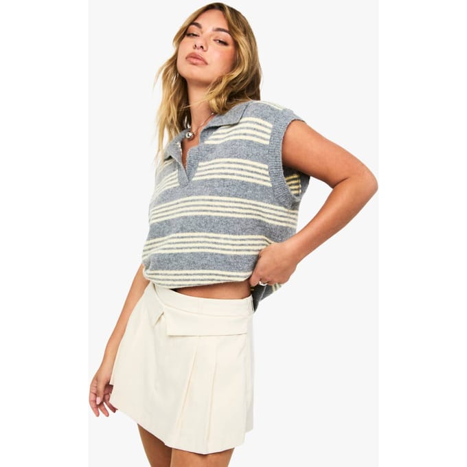 boohoo Dames Foldover geplooide op maat gemaakte skort | Ecru | Maat: 36