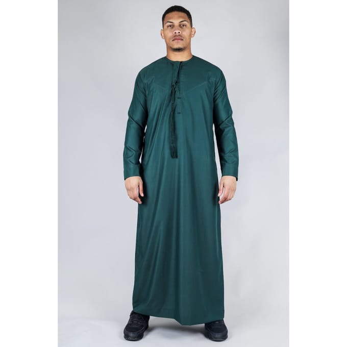Groene Thobe Emirati Islamitische Jubba Robe Eid Tassel Regular Fit voor heren