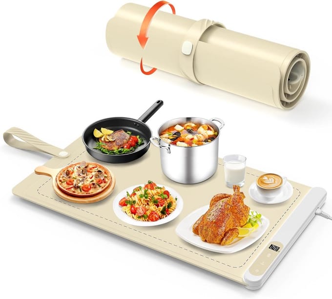 Inklapbare Elektrische Warmhoudplaat voor Eten met Instelbare Temperatuur