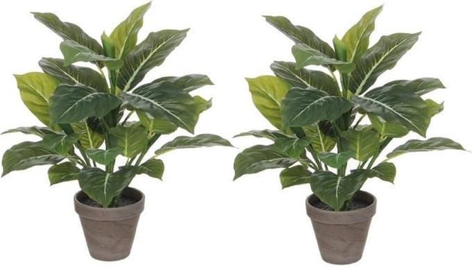 Mica Decorations Kunstplant - 3x stuks - philodendron - groen - 49 cm - kunstplanten/nepplanten