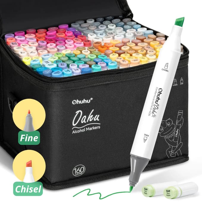 Ohuhu - Oahu Fine & Chisel - Alcohol Art Markers - 160 kleuren