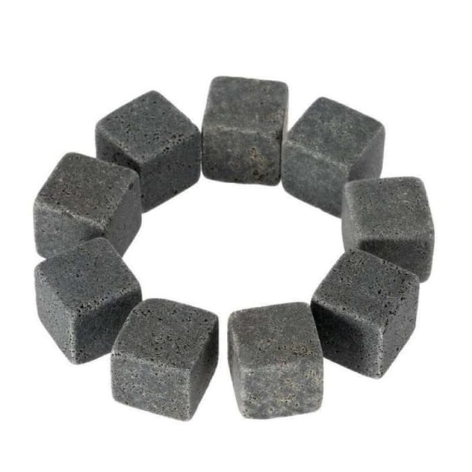 HK11470-Pierres à Whisky glacées. Cubes refroidissants. Poche en granit. Réutilisables. 9 pièces