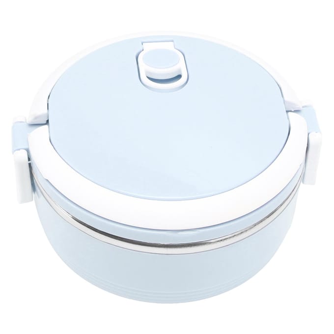 Boîte à déjeuner thermique en acier inoxydable à une couche, portable, isolée, de type bento, avec boucle de sécurité pour L bleu