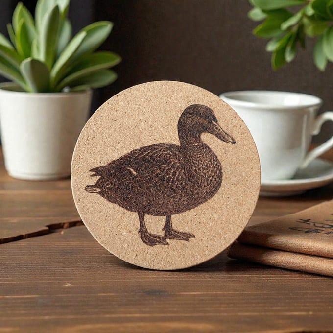 Baardmans Creaties - Pannen-onderzetter kurk rond 17 cm 'Eend'