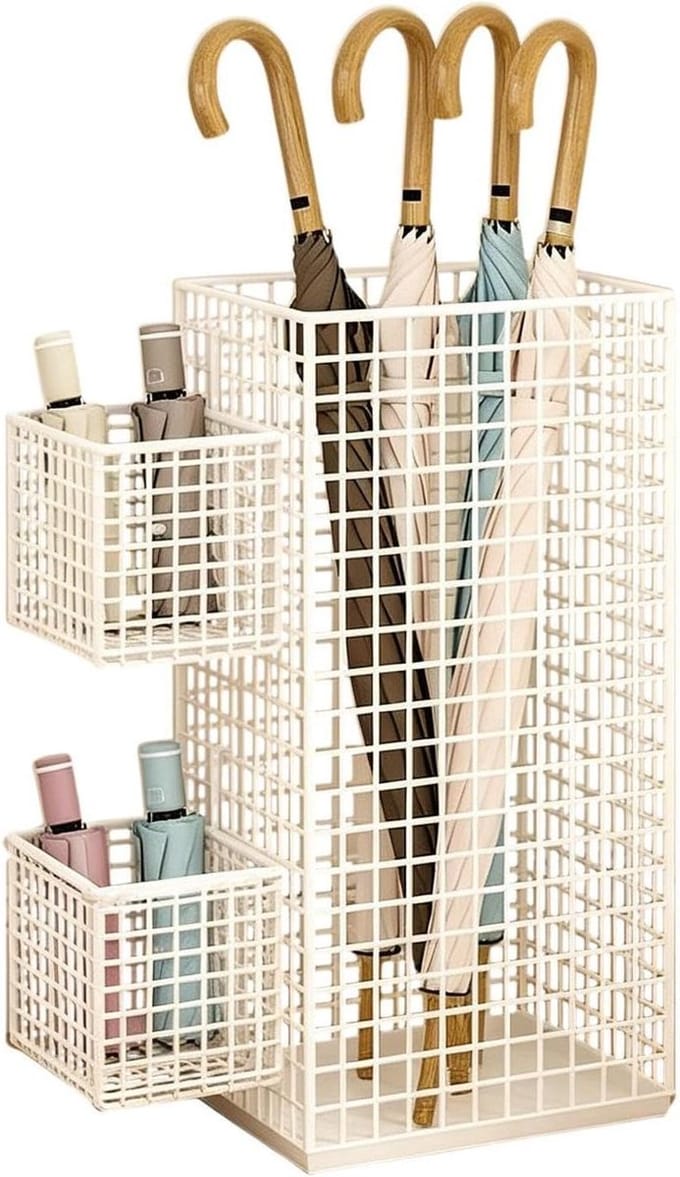 Parapluhouder - Paraplubak Standaard - Entree Organiseren - Roestbestendig Metaal - 50x20x20cm - Wit