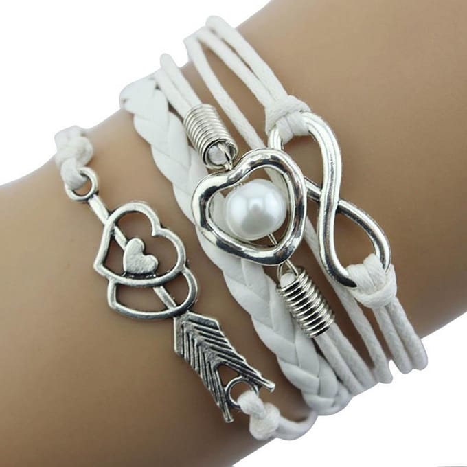 Fako Bijoux® - Multi Armband - Infinity Hart Cupido - Wit