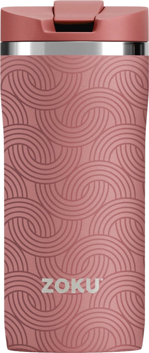 Thermosbeker, 355 ML, RVS/Polypropyleen, BPA vrij, Roze met Print - Zoku