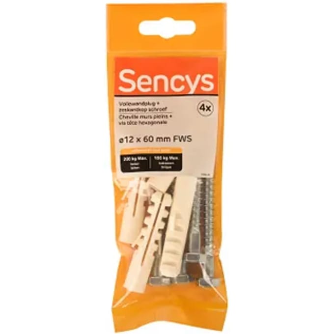 Sencys Plug Voor Beton Staal - Diam. 12x60mm - 4 Stuks