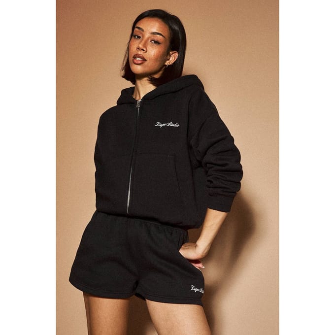 Dames Dsgn Studio Boxy Hoodie Met Rits | Zwart | Maat: Large