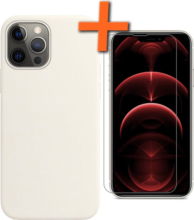 Hoes - Met Screenprotector - Geschikt voor Apple iPhone 13 Pro - Sterk & Shockproof - Back Cover - Siliconen Case - Telefoon Hoes - Wit
