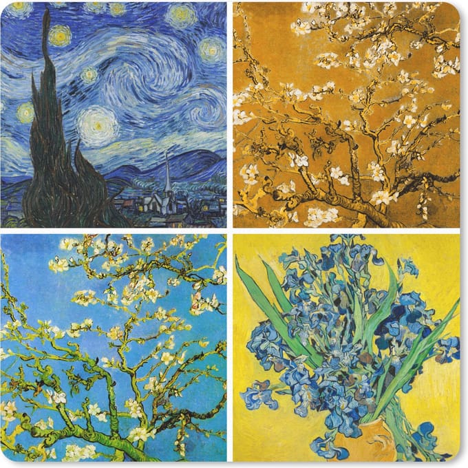 Muismat 20x20 cm - Mousepad Van Gogh - Sterrennacht - Collage - Muismatten