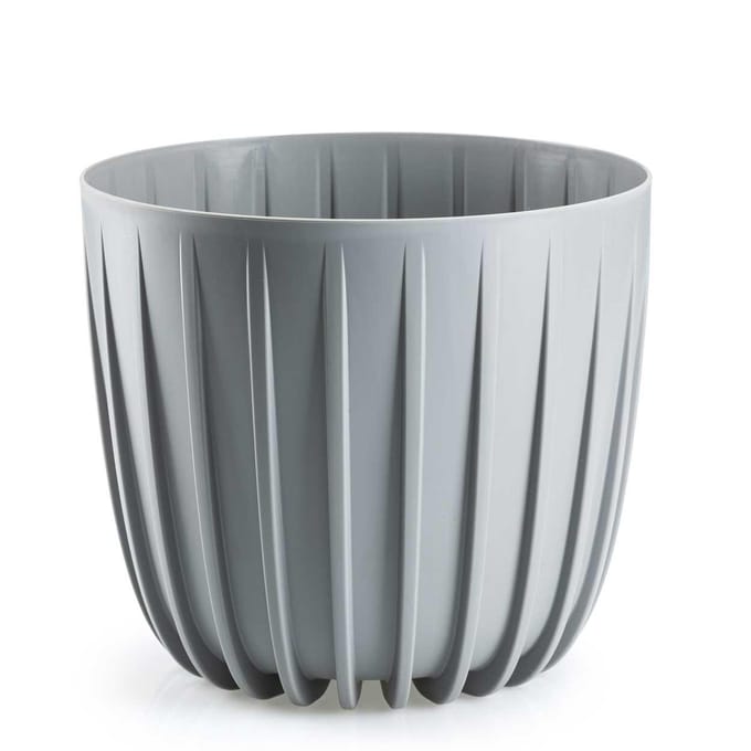 HowHomely Stripped - Lage Grijze Bloempot - 24x21 cm - Weerbestendig