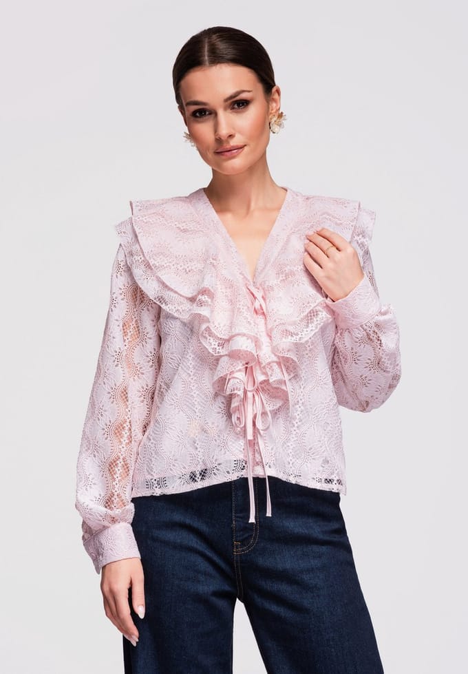 OMBRE Blouse - Loose Fit - Lange Mouw - Veters Roos S